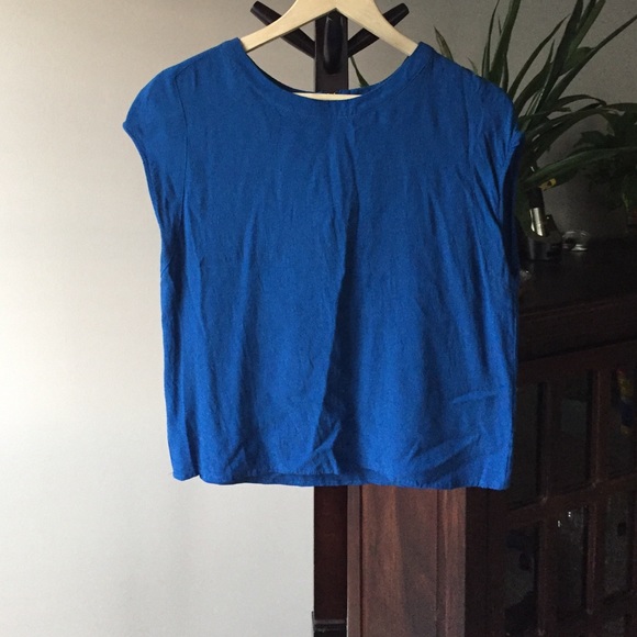 Cropped Blue Shell Blouse with Gold Zipper