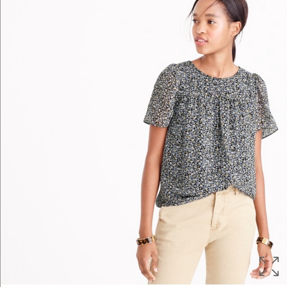 jcrew metallic chiffon top in ditsy floral print