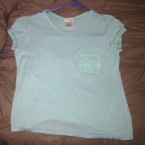 Light blue short sleeve crop top with pocket
