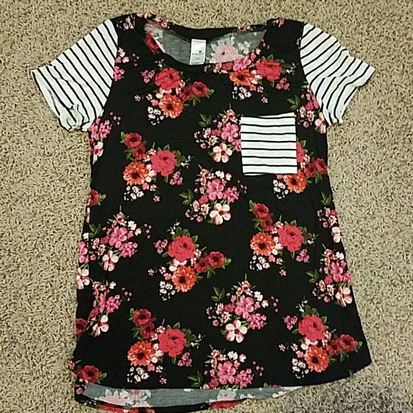 Floral and striped high-low  top