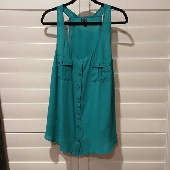 Teal sleeveless blouse