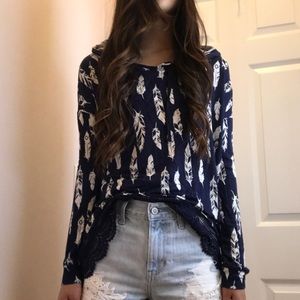 Blue Shirt with Feather Design NWOT