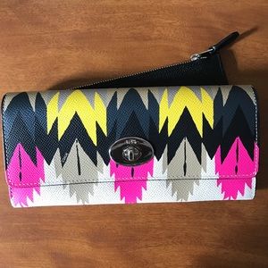 Coach leather slim envelope wallet tribal pattern