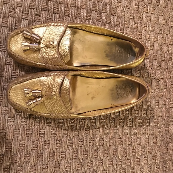 Size 10 Tory Burch gold driving mocs