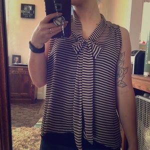 Tan and Black Sheer Stripped Blouse