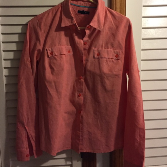 Peach cotton/linen button down shirt