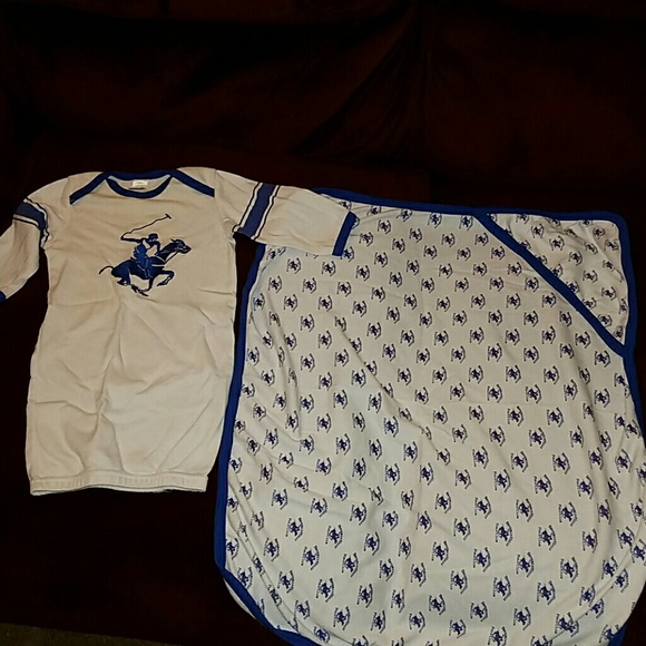 Baby boy gown & matching swaddle blanket