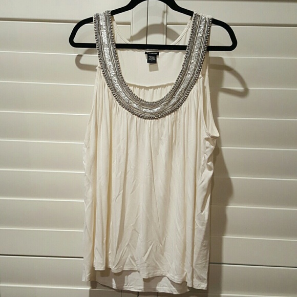 Tank with beaded neckline