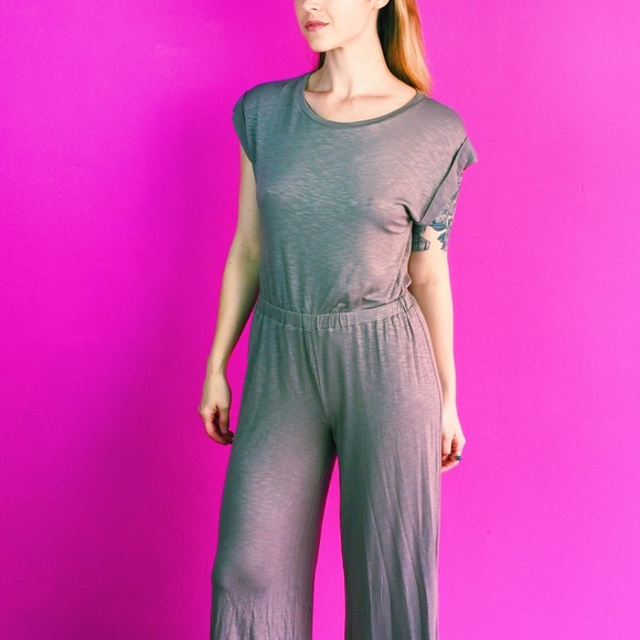74 off Anthropologie Pants Tan Stretch Jumpsuit with Cropped Wide Leg from ! criswanders's