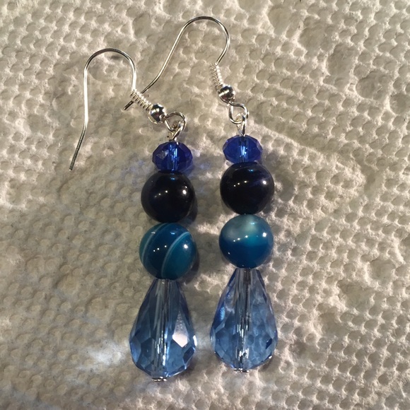 Natural blue and Swarovski crystal earrings