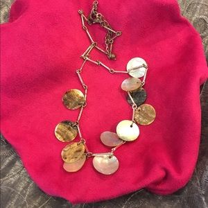 2 Necklace w/thin shells/antique silver tone chain