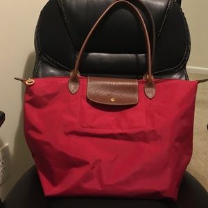 Red Longchamp Nylon Tote-large