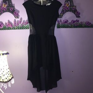 Black side cut mesh high low dress