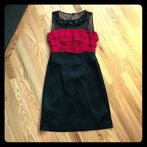 Black and red beaded neckline dress