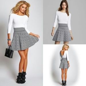 NWT GUESS Boat Neck Striped Flare Open Back Dress