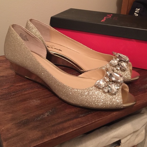 Gold glitter/jeweled wedges