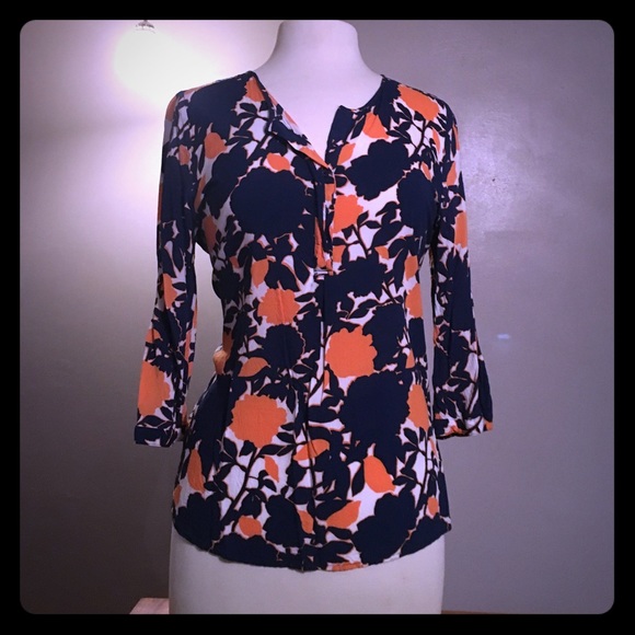 Orange and navy blouse - Picture 1 of 2