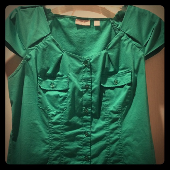Jewel Green Button Up w/ Capped Sleve