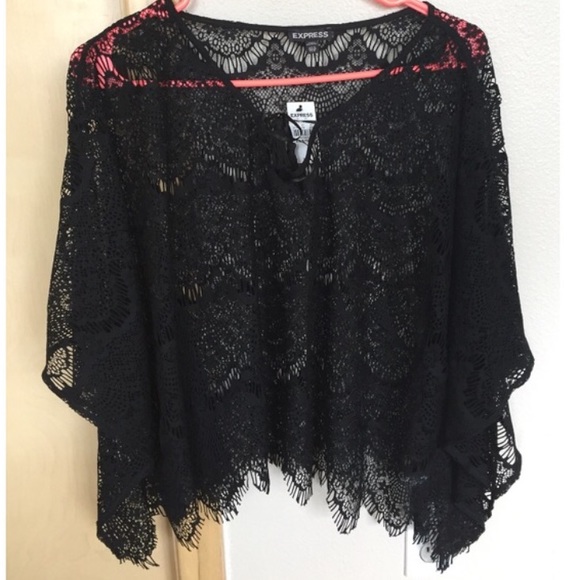 Festival wear!  Express black lace top w/tassel