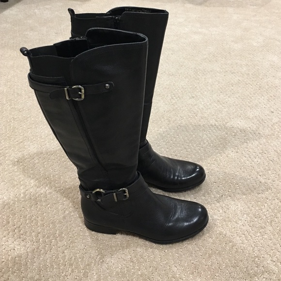 Black Tall Leather Boots, Jodee Wide Calf 7.5