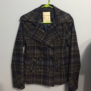 Plaid blue peacoat