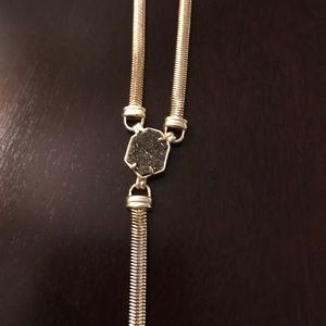 Long "Y" Necklace in Platinum Drusy and Gold