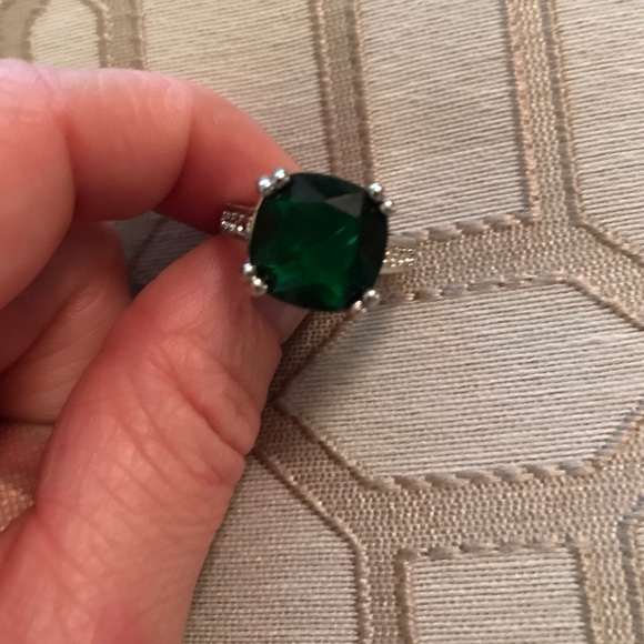 Size 6 Ring Emerald Color Cushion Cut.