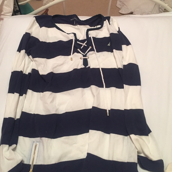 Blue and white stipe nautica sweatshirt
