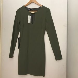 BEBE olive green fitted dress.