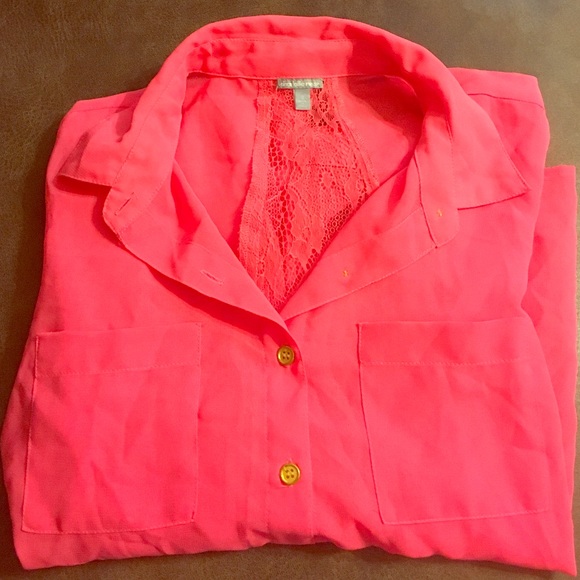 Pink chiffon long sleeve blouse