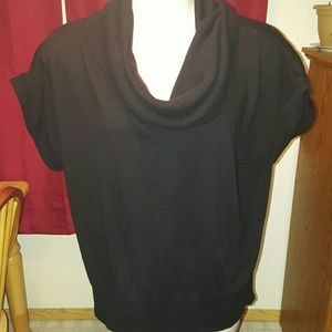 Black cowl neck short-sleeved sweater