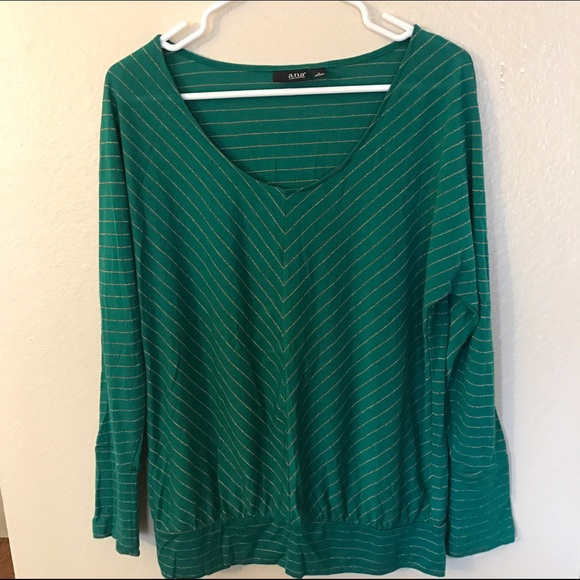 a.n.a. Green and gold striped long sleeved shirt