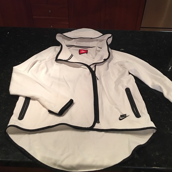 White Nike hoodie with black trim.