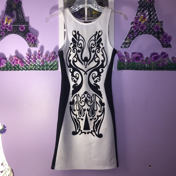 Black and white fitted mini dress