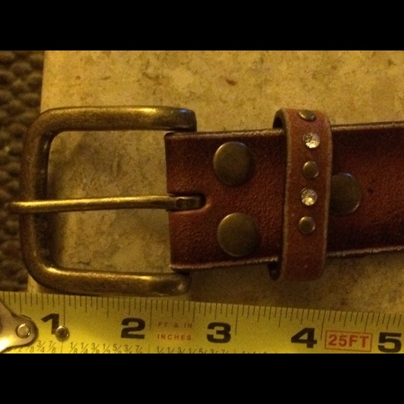 Leather Crystal & Brass Cross Encrusted Belt - Picture 4 of 8