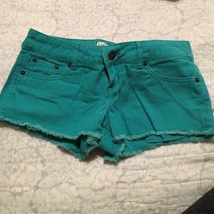 Teal jean shorts