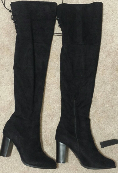 Velvet black knee high boots