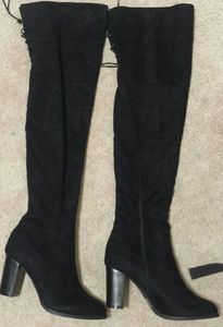 Velvet black knee high boots