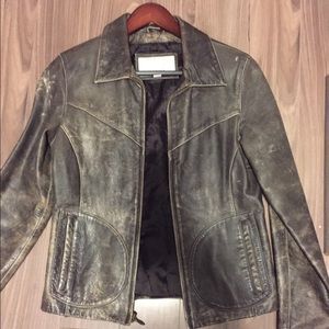 Distressed leather jacket
