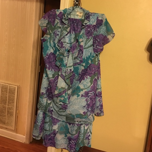 Two piece Purple and Turquoise Skirt Suit