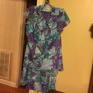 Two piece Purple and Turquoise Skirt Suit