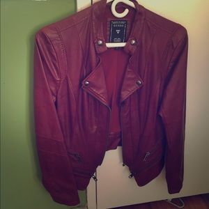 Guess Burgundy Leather Jacket