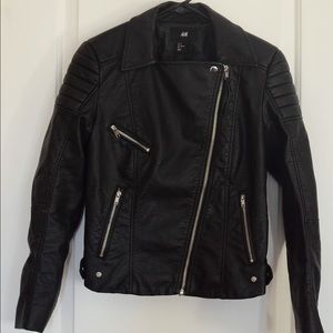 H&M black faux leather moto jacket