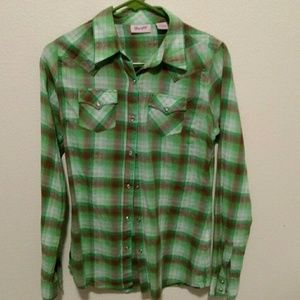 Wrangler Green Plaid Western Show Shirt