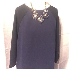 J.Crew Woven Navy/Black Raglan Shirt