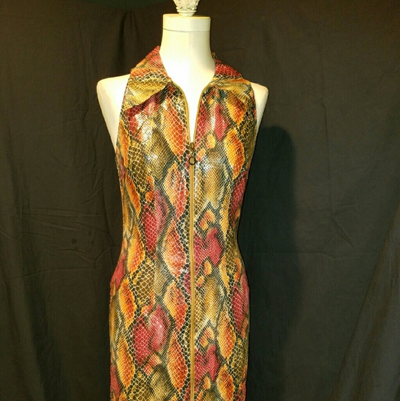 Cache Faux Snakeskin Dress Sz Small