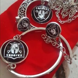 Oakland raiders necklace earrings and bracelet set