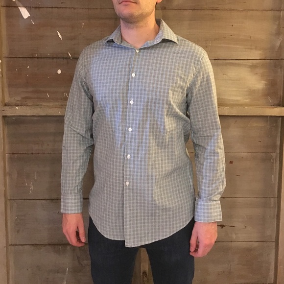 Blue gingham(ish) pattern men's shirt