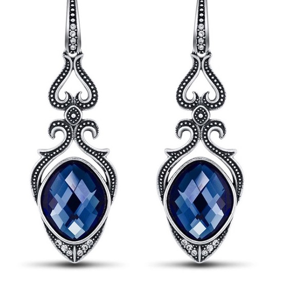 STUNNER SAPPHIRE BLUE DROP EARRINGS - Picture 2 of 3