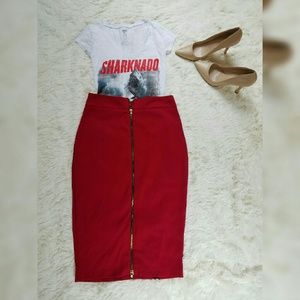 Asos Red Midi Skirt with Zipper in front